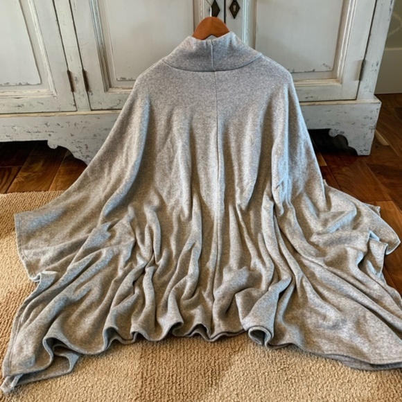 Grey Mock Neck Pullover Poncho Sweater - Picture 4 of 5